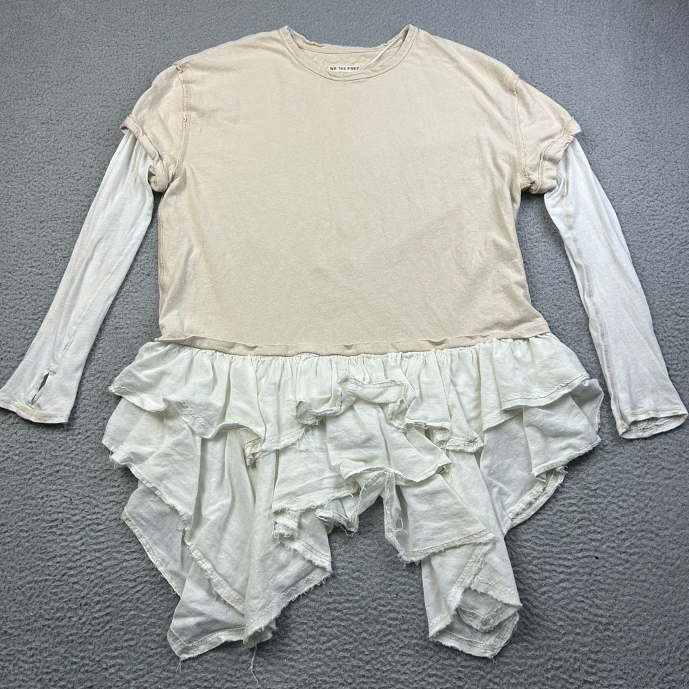 We The Free People Womens Tattered Love Tee Layered Ruffle Asymmetric Top Medium